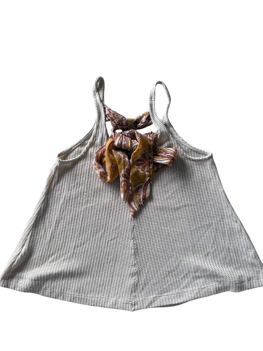 Blu Pepper Beige Knit Tank with Mustard Paisley Back Bow - Picture 5 of 8